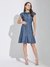Latin Quarters Women Blue Cap Sleeve Solid A-Line Dress