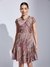Latin Quarters Women Pink Cap Sleeve Printed A-Line Dress