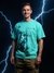 Celio Men Turquoise Blue Printed Oversized Cotton Kaiju Tshirt