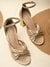 Rocia By Regal Gold Women Knotted Block Heel Ankle Strap Sandals