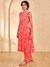 Womens Coral Occasion Leafy Print Kurta Set
