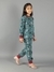 Ninos Dreams Santa Printed Girls Full Sleeves Christmas Coord set Night suit -Sea Green