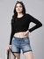 SHOWOFF Women's Solid Black Styled Back Crop Top