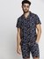 Men's Navy Blue Cuban Collar Printed Over Sized Co-ords Set