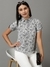 SHOWOFF Women's Shirt Collar Printed Regular White Shirt Style Top