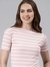 SHOWOFF Women's Boat Neck Regular Sleeves Horizontal Stripes Pink Regular Top