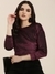 SHOWOFF Women's Round Neck Regular Sleeves Embellished Violet Crop Top
