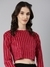 SHOWOFF Women's Vertical Stripes Regular Sleeves Fuchsia  Crop Top