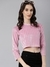 SHOWOFF Women's Vertical Stripes Regular Sleeves Pink  Crop Top