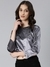 SHOWOFF Women's Shimmer Regular Sleeves Grey  Crop Top