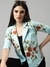 SHOWOFF Women's Notched Lapel Slim Fit Blue Single-Breasted Printed Blazer