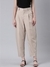 SHOWOFF Women's Pleated Mom Fit Beige Solid Formal Trousers