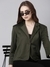 Women's Olive Solid Single-Breasted Blazer