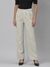 SHOWOFF Women's Pleated Beige Straight Fit Solid Parallel Trousers