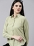 SHOWOFF Women's Spread Collar Long Sleeves Solid Olive Opaque Shirt
