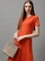 SHOWOFF Women Rust Embellished Round Neck Short Sleeves Midi A-Line Dress