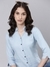 SHOWOFF Women's Three-Quarter Sleeves Spread Collar Solid Blue Slim Fit Shirt