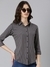 SHOWOFF Women's Spread Collar Striped Regular Grey Slim Fit Shirt