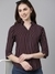 SHOWOFF Women's Spread Collar Three-Quarter Sleeves Striped Purple Opaque Shirt