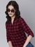 SHOWOFF Women's Three-Quarter Sleeves Spread Collar Checked Red Slim Fit Shirt