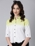 SHOWOFF Women's Three-Quarter Sleeves Spread Collar Striped Yellow Slim Fit Shirt