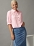 SHOWOFF Women's Spread Collar Solid Pink Crop Shirt