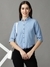 SHOWOFF Women Blue Striped Collar Three-Quarter Sleeves Casual Shirt