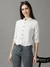 SHOWOFF Women White Striped Collar Three-Quarter Sleeves Casual Shirt