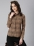 SHOWOFF Women's Long Sleeves Spread Collar Printed Camel Brown Slim Fit Shirt