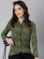 SHOWOFF Women's Long Sleeves Spread Collar Printed Olive Slim Fit Shirt