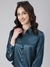 SHOWOFF Women's Long Sleeves Spread Collar Solid Teal Slim Fit Shirt