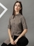 SHOWOFF Women Taupe Striped Spread Collar Three-Quarter Sleeves Long Casual Shirt