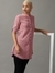 SHOWOFF Women Mauve Striped Mandarin Collar Three-Quarter Sleeves Long Casual Shirt