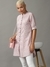 SHOWOFF Women Pink Printed Mandarin Collar Three-Quarter Sleeves Long Casual Shirt