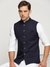 Men's Navy Blue Mandarin Collar Solid Nehru Jacket