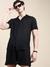 SHOWOFF Men's Shirt Collar Slim Fit Solid Black Co-Ords Set