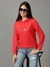 SHOWOFF Women Red Solid Hooded Full Sleeves Pullover Sweatshirt