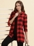 SHOWOFF Women's Spread Collar Checked Red Longline Shirt