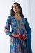 Blue Yoke Mirror and Stone Work Printed Flared Dress
