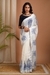 Banka Silk White block Printed linen Saree