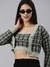 SHOWOFF Women's V-Neck Checked Sea Green Front-Open Sweater