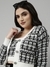SHOWOFF Women's V-Neck Checked White Front-Open Sweater