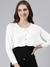 SHOWOFF Women's Round Neck Solid White Crop Front-Open Sweater