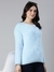 SHOWOFF Women's Solid Blue Drop Shoulder Pullover