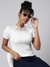 SHOWOFF Women's White Self Design Fitted Crop Top