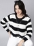 SHOWOFF Women's Striped White Boxy Top Comes With Chain