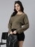 SHOWOFF Women's Solid Olive Cinched Waist Top Comes with Attached Inner Top
