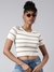SHOWOFF Women's Cream Horizontal Stripes Fitted Crop Top