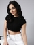 SHOWOFF Women's Black Self Design Fitted Crop Top