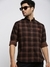 Men's Brown Spread Collar Tartan Checks Shirt